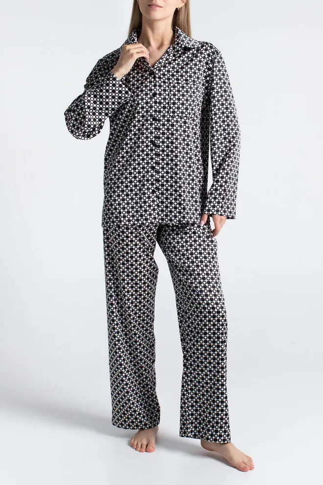 Пижама из шелка NOIRE 5903/050 Giulia (white/twilight teal rhomb), белый/черный