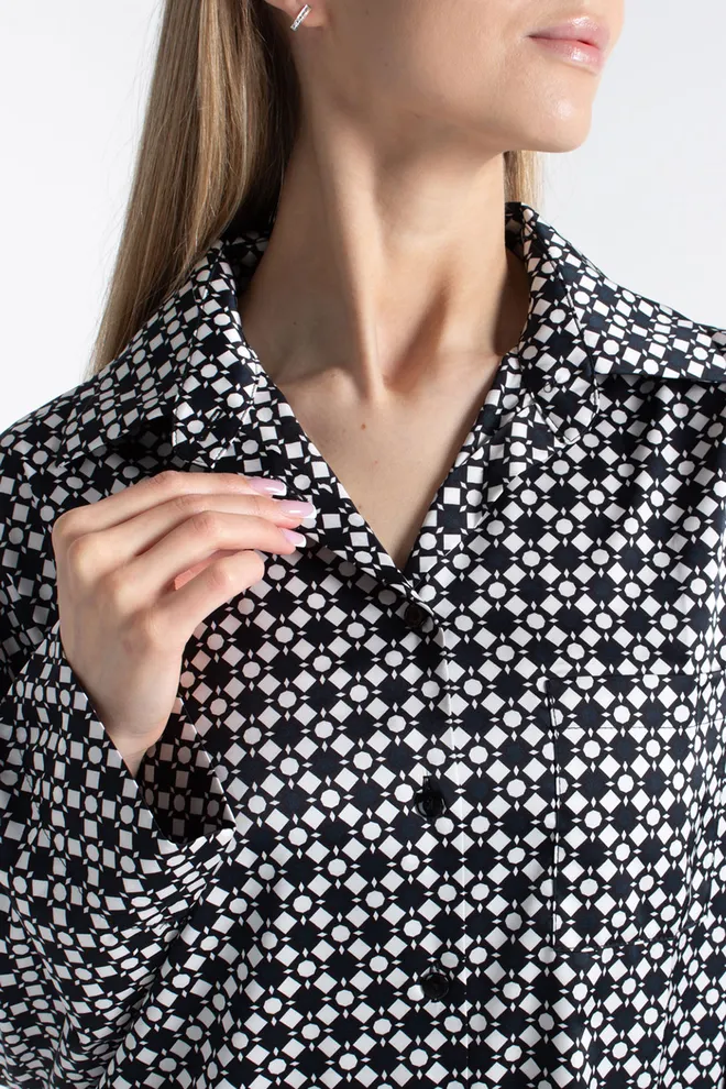 Пижама из шелка NOIRE 5903/050 Giulia (white/twilight teal rhomb), белый/черный