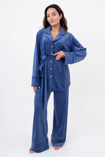 Комплект штани та кофта на ґудзиках із поясом SOFT WINTER 5509/080 Giulia (denim), синій Комплект штани та кофта на ґудзиках із поясом SOFT WINTER 5509/080 Giulia (denim), синій