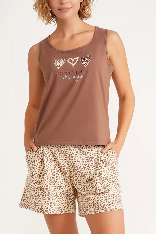 Хлопковая пижама WHISPER HEARTS 6040/010 Giulia (pale yellow/brown hearts/mokko), желтый/коричневый