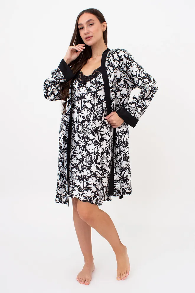 Шовкова нічна сорочка з квітковим принтом SILK BLOOM 8011/051 Giulia (black peony), чорний