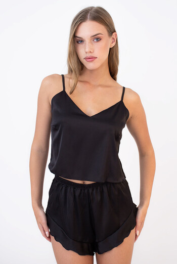 Шелковая пижама "Колокольчик" (майка и шорты), черный Шелковая пижама "Колокольчик" (майка и шорты), черный