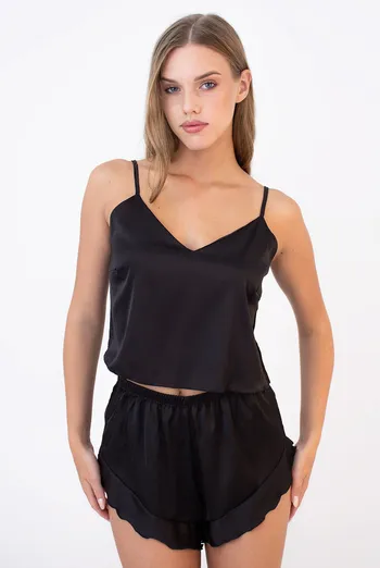 Шелковая пижама "Колокольчик" (майка и шорты), черный