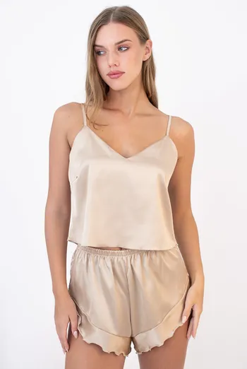 Шелковая пижама "Колокольчик" (майка и шорты), шампань