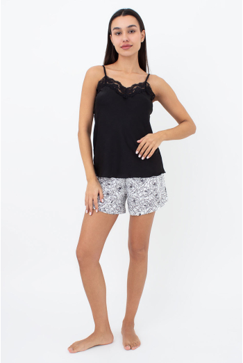 Шовкова піжама майка та шорти в піони BLOSSOM VEIL 6039/051 Giulia (peony sketch white/black), білий/чорний