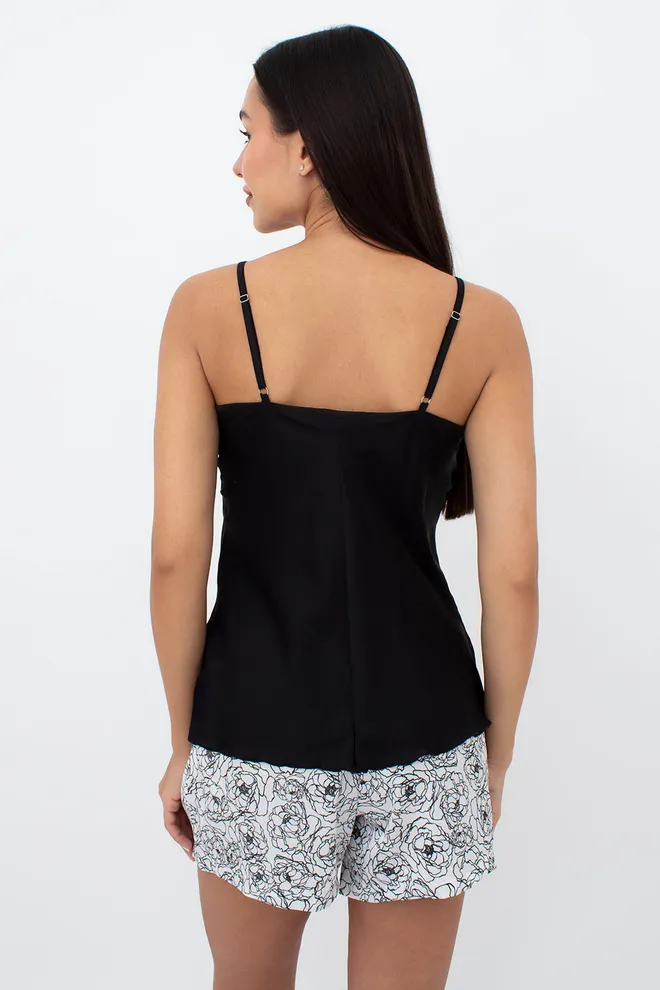 Шовкова піжама майка та шорти в піони BLOSSOM VEIL 6039/051 Giulia (peony sketch white/black), білий/чорний