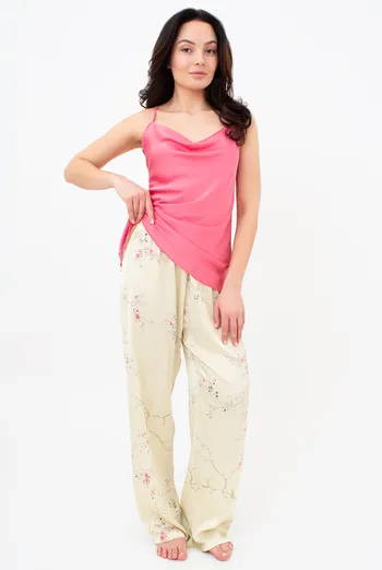 Шелковая пижама с цветочным рисунком майка и штаны SAKURA 5007/050 Giulia (light yellow), желтый