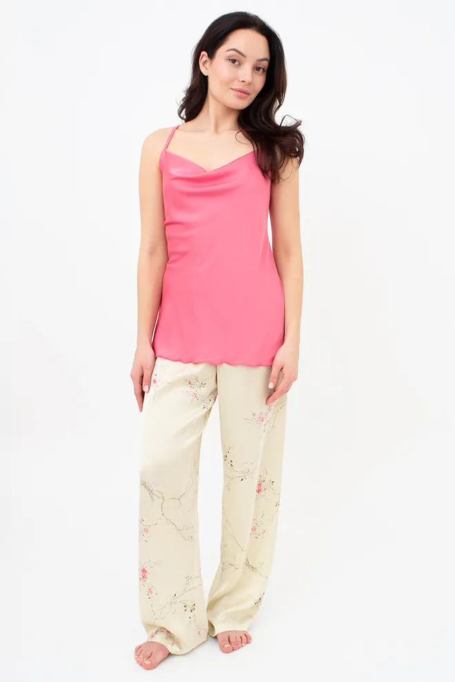 Шовкова піжама з квітковим малюнком майка та штани SAKURA 5007/050 Giulia (light yellow), жовтий