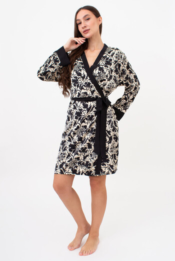 Шелковый халат с цветочным принтом SILK BLOOM 7332/050 Giulia (beige peony), бежевый Шелковый халат с цветочным принтом SILK BLOOM 7332/050 Giulia (beige peony), бежевый