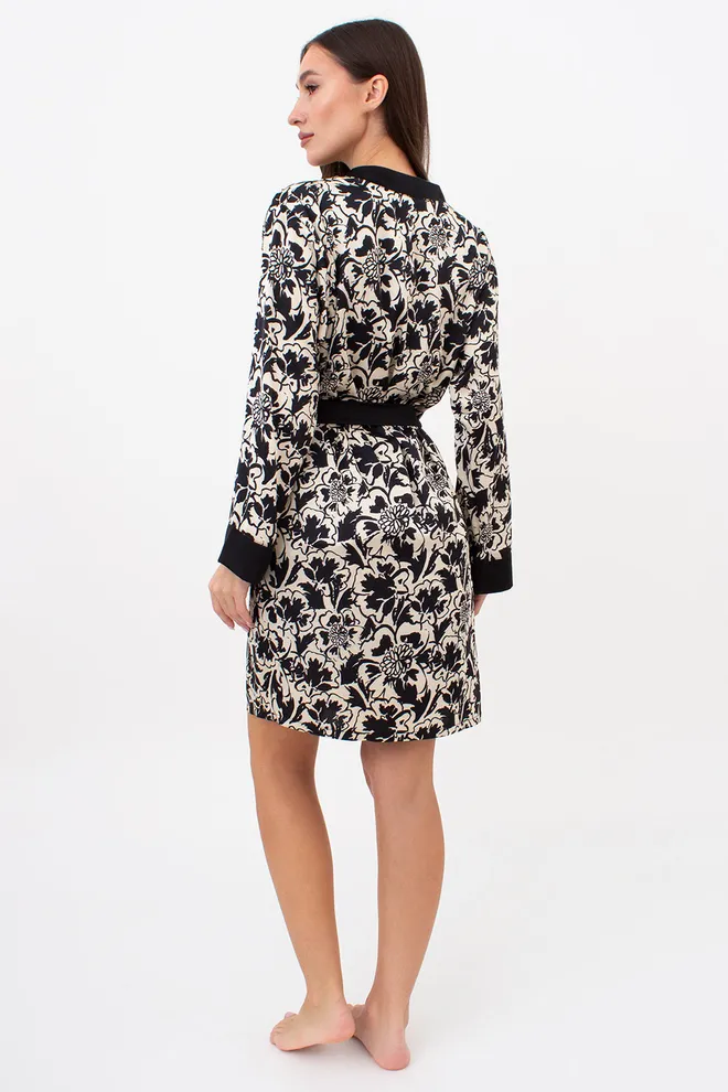 Шовковий халат з квітковим принтом SILK BLOOM 7332/050 Giulia (beige peony), бежевий