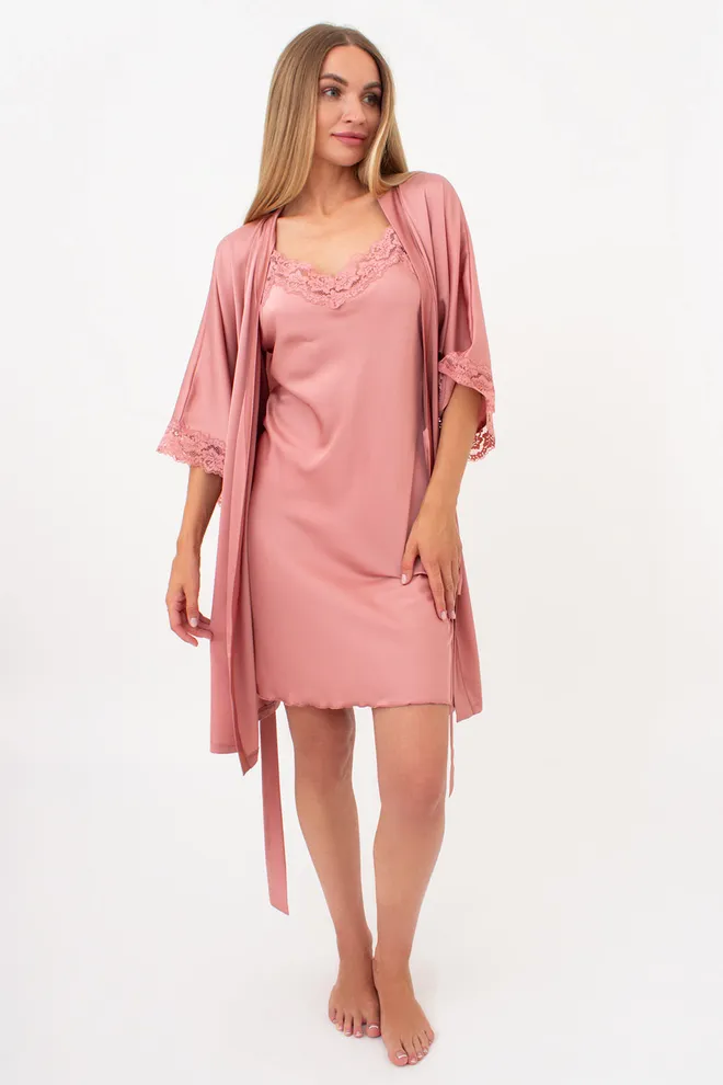 Шовковий халат жіночий на запа́х HELENA 7212/051 Giulia (antique rose), рожевий
