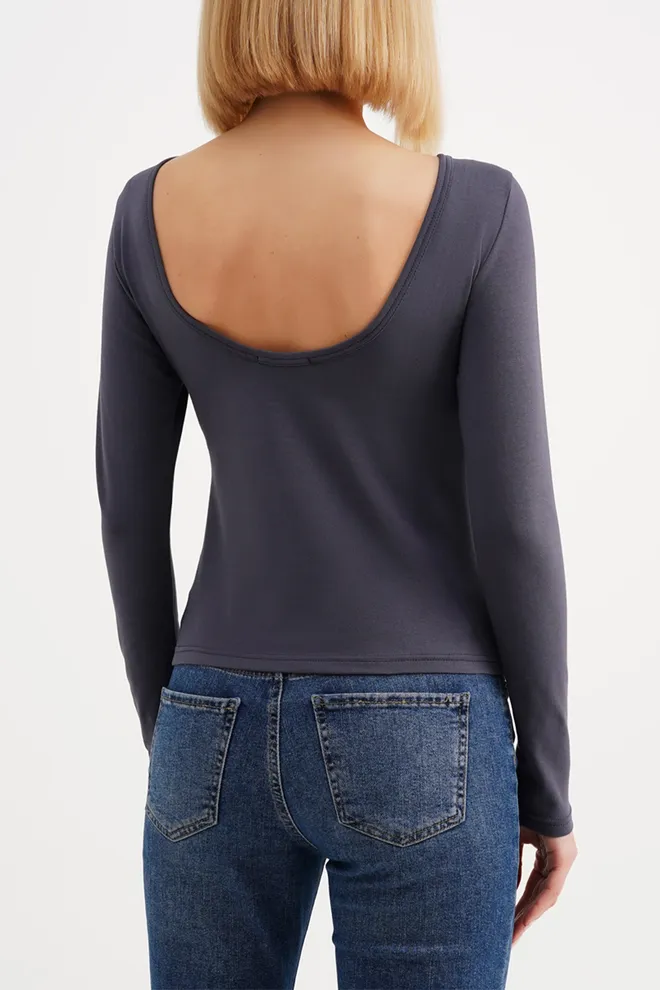 Хлопковый лонгслив T-SHIRT LONG SLEEVE 4908/010 Giulia (greystone), серый