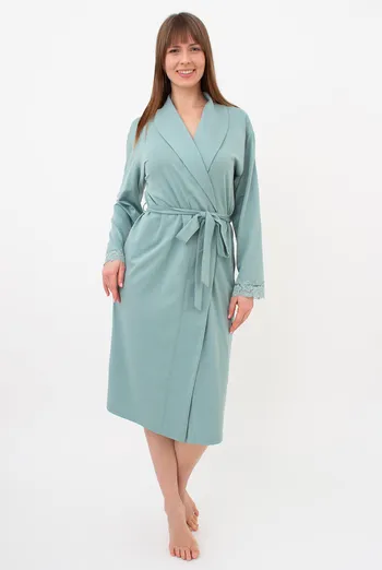 Женский халат на запах с кружевом SEVILLA 7330/011 Giulia (mint), зеленый Женский халат на запах с кружевом SEVILLA 7330/011 Giulia (mint), зеленый