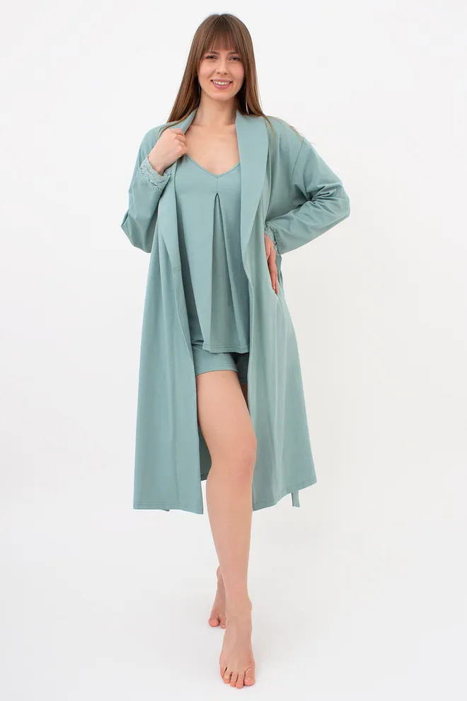 Жіночий халат на запах з мереживом SEVILLA 7330/011 Giulia (mint), зелений