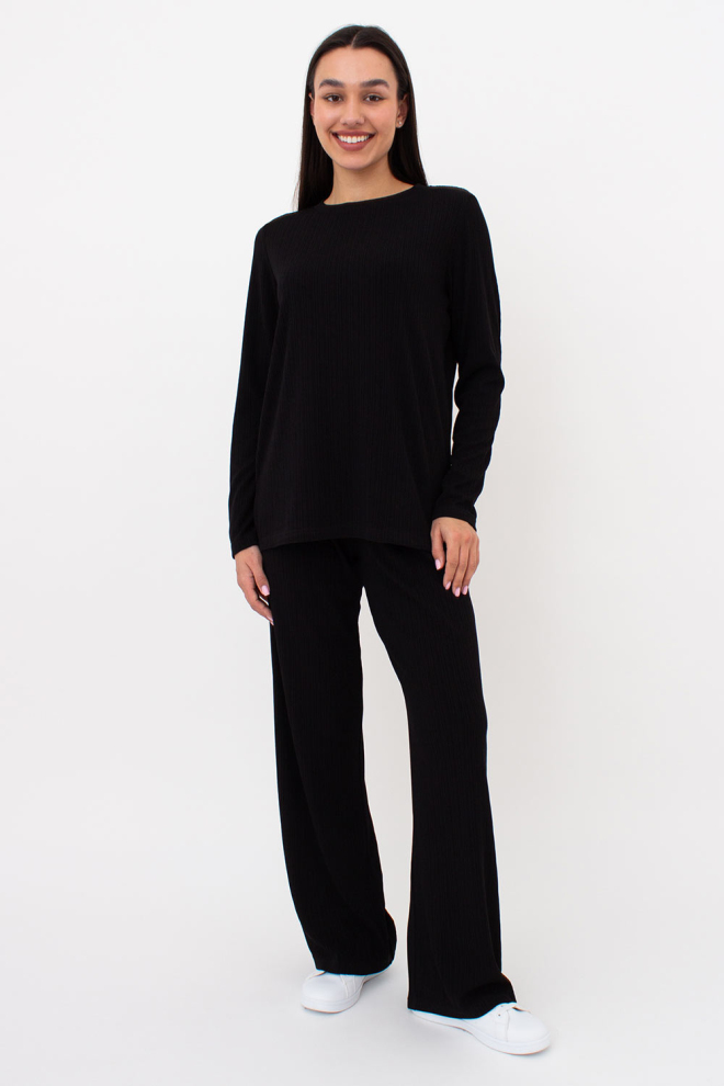 Жіночий комплект в рубчик лонгслів та штани RIPPLEWEAR 5341/260 Giulia (black), чорний