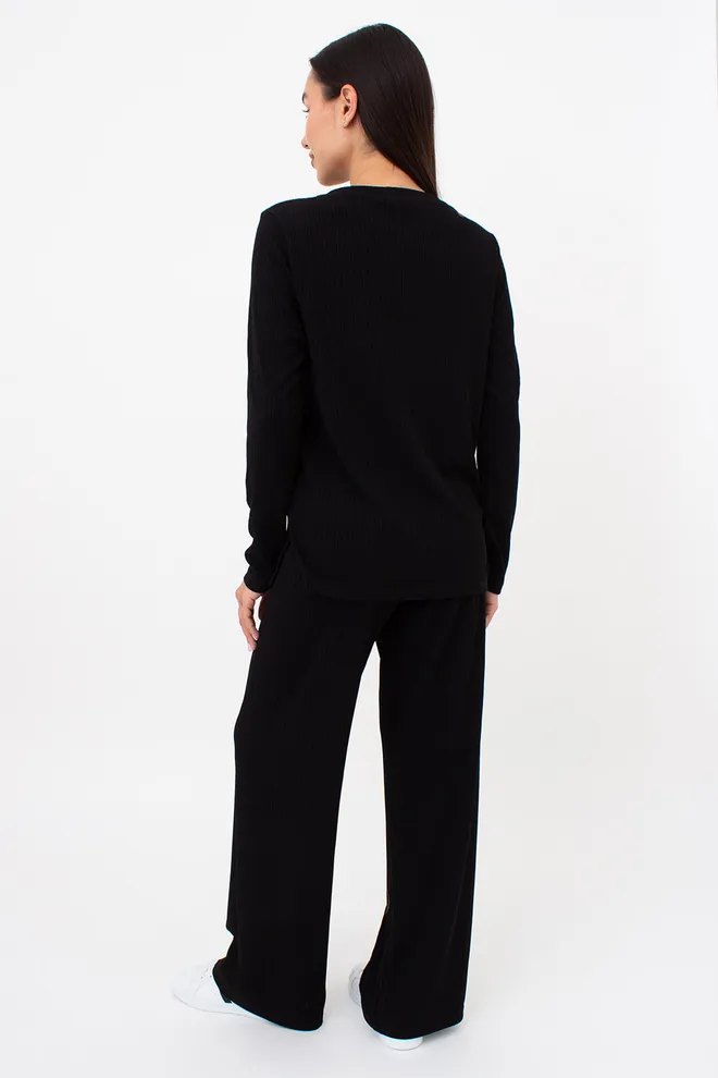 Жіночий комплект в рубчик лонгслів та штани RIPPLEWEAR 5341/260 Giulia (black), чорний