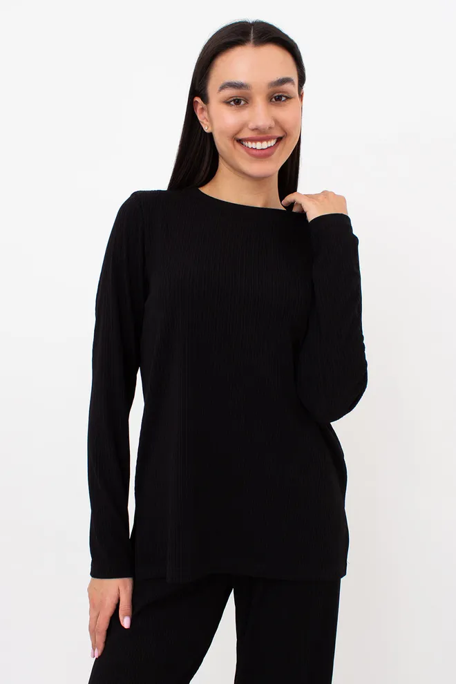 Жіночий комплект в рубчик лонгслів та штани RIPPLEWEAR 5341/260 Giulia (black), чорний