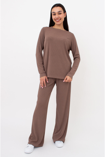 Жіночий комплект в рубчик лонгслів та штани RIPPLEWEAR 5341/260 Giulia (mokko), коричневий