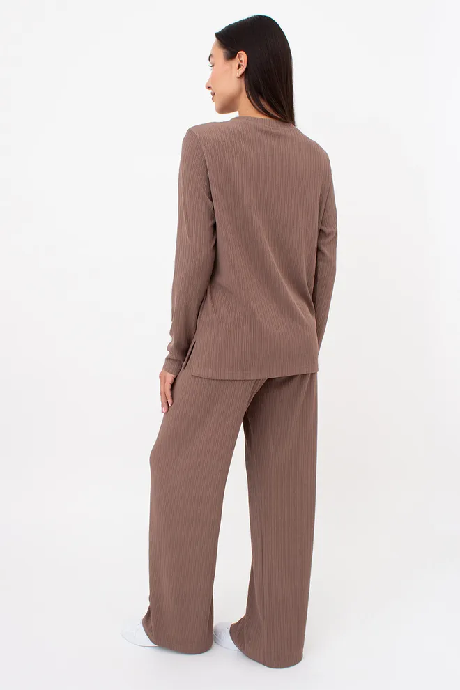 Жіночий комплект в рубчик лонгслів та штани RIPPLEWEAR 5341/260 Giulia (mokko), коричневий