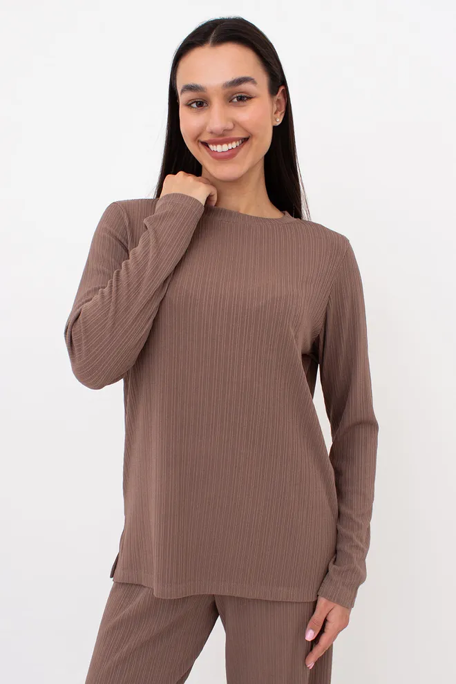 Жіночий комплект в рубчик лонгслів та штани RIPPLEWEAR 5341/260 Giulia (mokko), коричневий