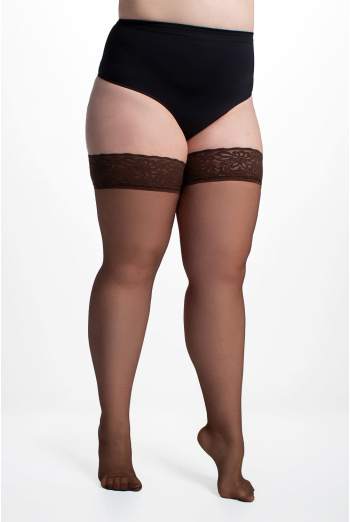 Панчохи великих розмірів з самопідтримуючим мереживом POSITIVE HOLD UPS 20 Giulia (cappuccino), коричневий