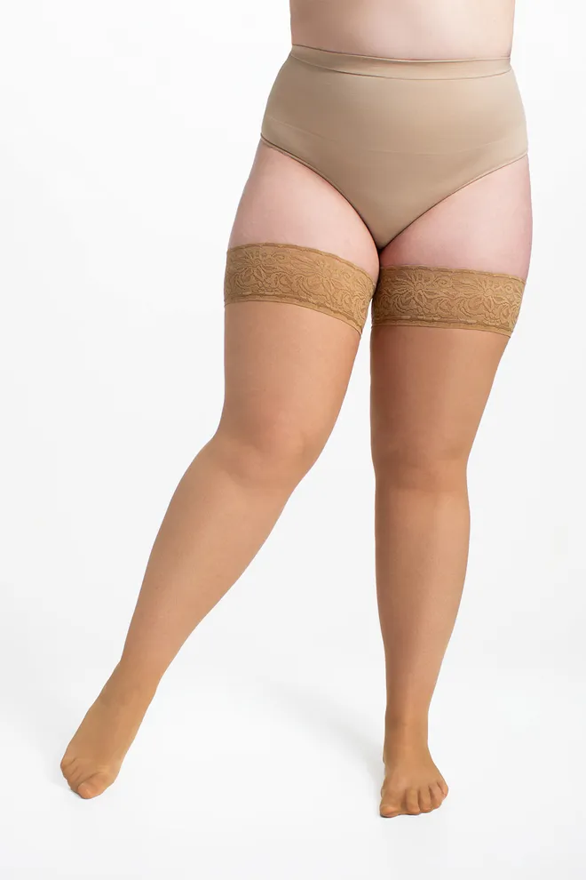 Чулки больших размеров с самоподдерживающим кружевом POSITIVE HOLD UPS 20 Giulia (daino), бежевый