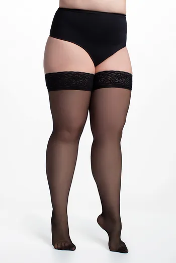 Панчохи великих розмірів з самопідтримуючим мереживом POSITIVE HOLD UPS 20 Giulia (nero), чорний