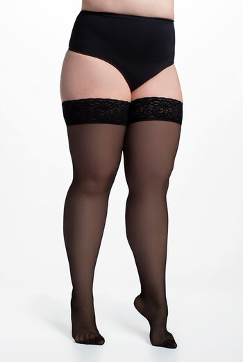 Панчохи великих розмірів з самоутримним мереживом POSITIVE HOLD UPS 40 Giulia (nero), чорний