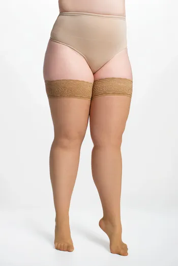 Чулки больших размеров с самоудерживающим кружевом POSITIVE HOLD UPS 40 Giulia (daino), бежевый