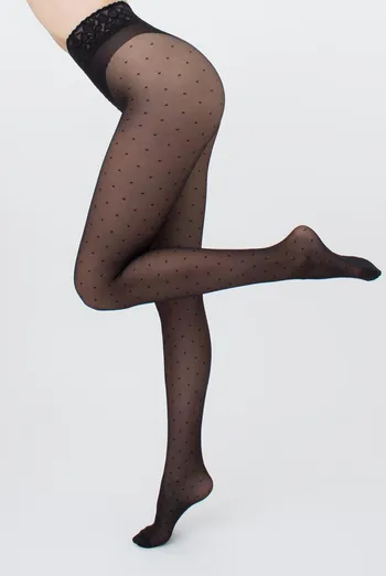 Колготки в горох з силіконовим поясом Amalia impresso 40 den model 1 Giulia (nero), чорний Колготки в горох з силіконовим поясом Amalia impresso 40 den model 1 Giulia (nero), чорний