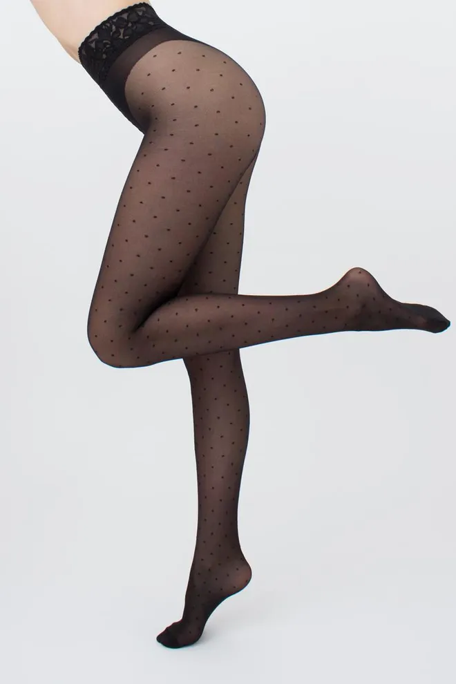 Колготки в горох з силіконовим поясом Amalia impresso 40 den model 1 Giulia (nero), чорний