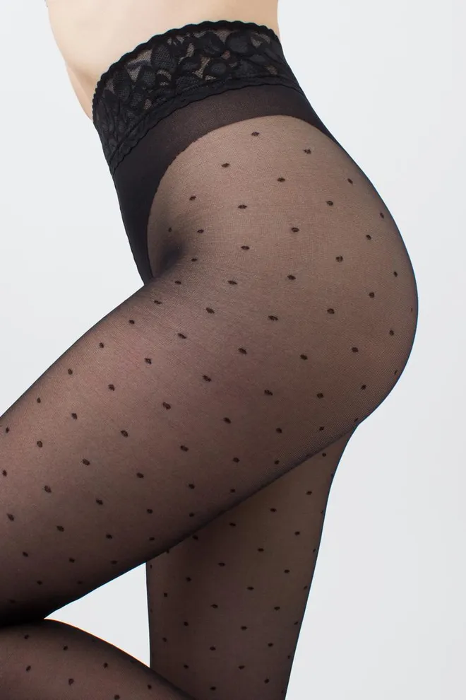 Колготки в горох з силіконовим поясом Amalia impresso 40 den model 1 Giulia (nero), чорний