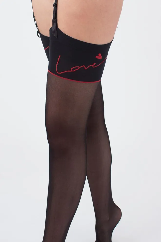 Чулки под пояс с сердечками Amour 20 den model 1 Giulia (nero)