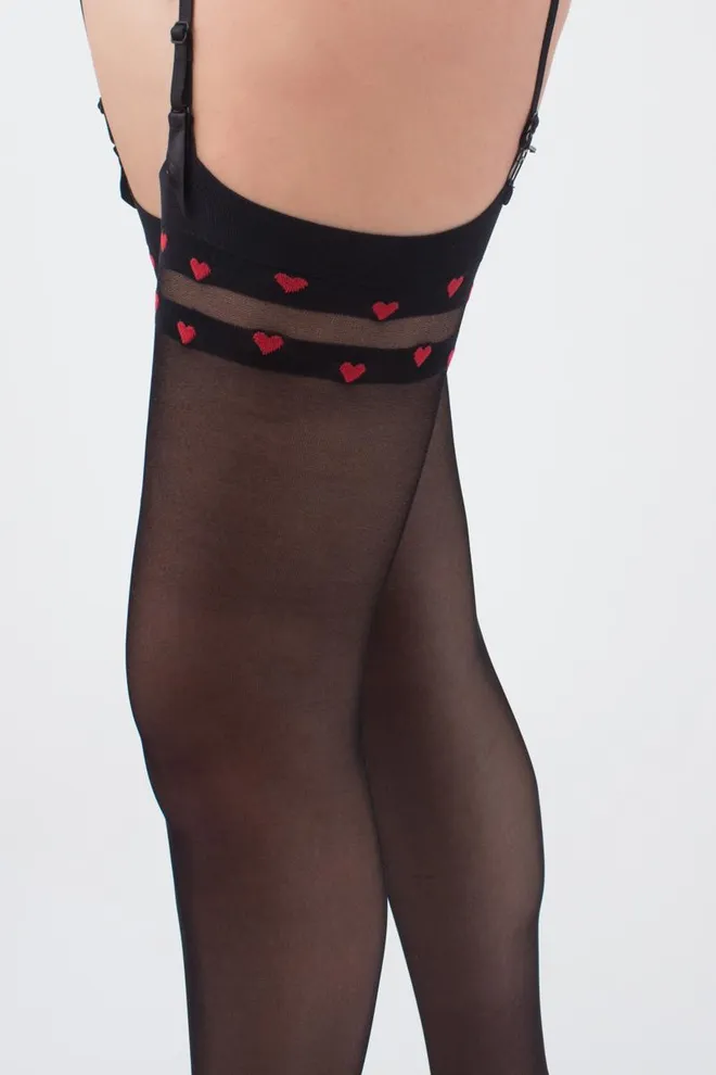 Чулки под пояс с сердечками Amour 20 den model 2 Giulia (nero)