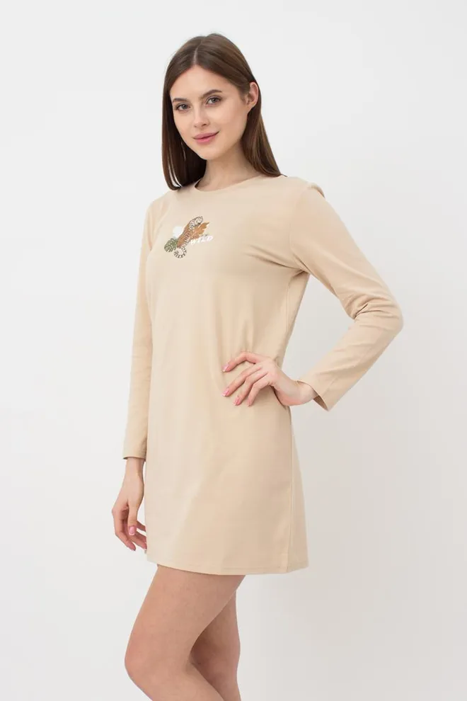 Ночная рубашка хлопковая с рукавами Amour 8309/010 Giulia (beige)