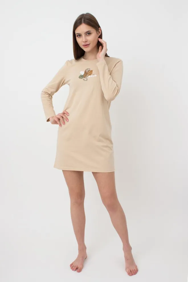 Ночная рубашка хлопковая с рукавами Amour 8309/010 Giulia (beige)