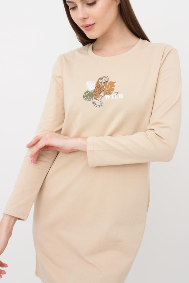 Нічна сорочка бавовняна з рукавами Amour 8309/010 Giulia (beige)