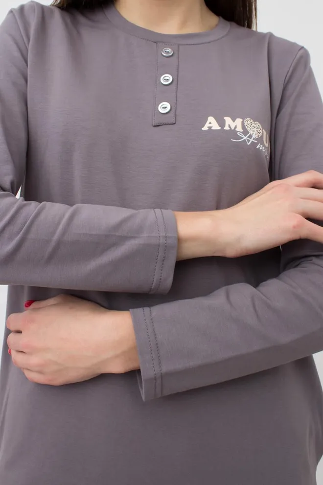 Нічна сорочка бавовняна з рукавами Amour 8319/010 Giulia (grey)