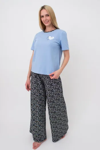 Пижама футболка и штаны палаццо Animal 5120/010 Giulia (blue/animal) Пижама футболка и штаны палаццо Animal 5120/010 Giulia (blue/animal)