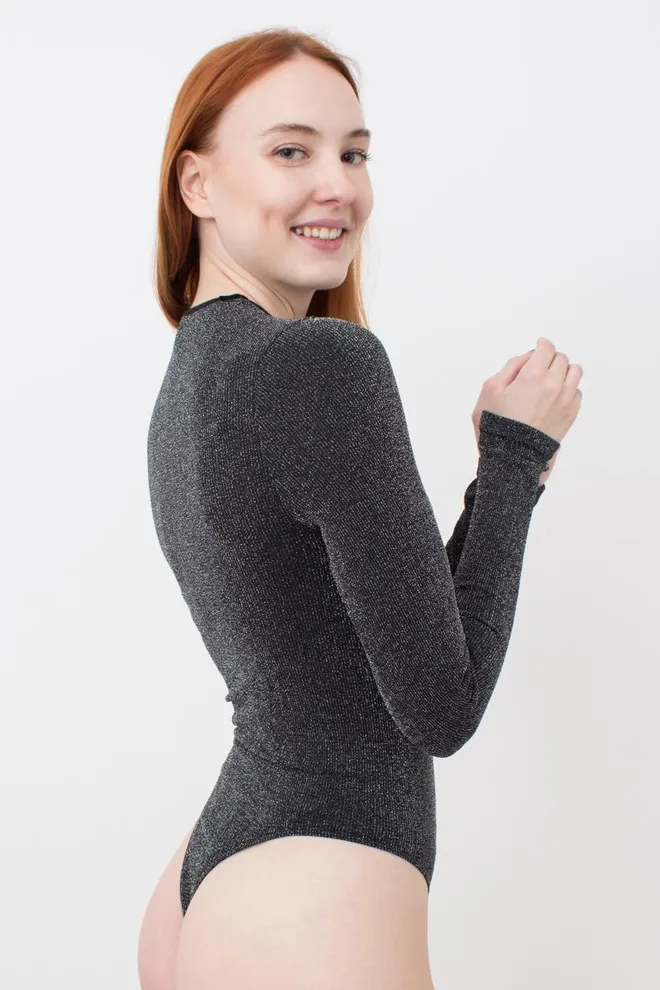 Боді лонгслів безшовне з люрексом BODY LONG SLEEVE RIB LUREX Giulia (silver/black), сірий/чорний