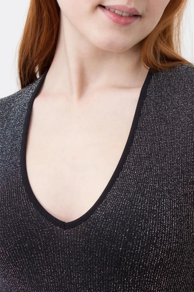 Боді лонгслів безшовне з люрексом BODY LONG SLEEVE RIB LUREX Giulia (silver/black), сірий/чорний