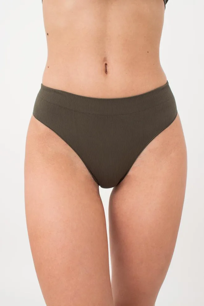 Безшовні трусики бразиліана в рубчик BRASILIAN BRIEFS RIB Giulia (khaki), зелений