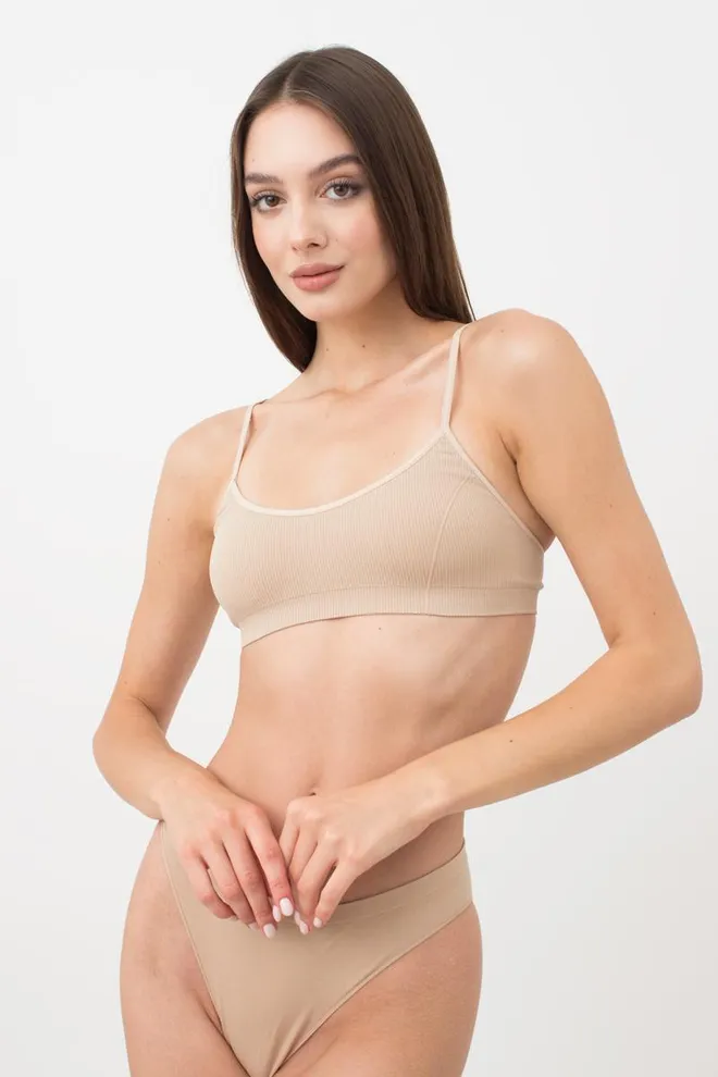 Безшовний топ в рубчик на тонких бретелях CAMI TOP RIB Giulia (naturale), бежевий