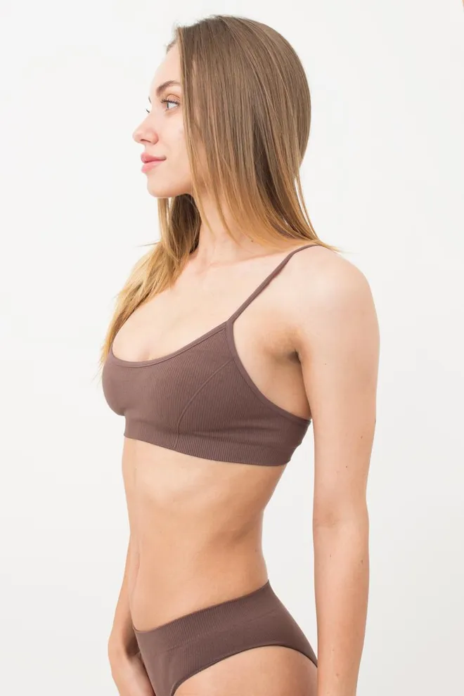 Безшовний топ в рубчик на тонких бретелях CAMI TOP RIB Giulia (deep taupe), коричневий