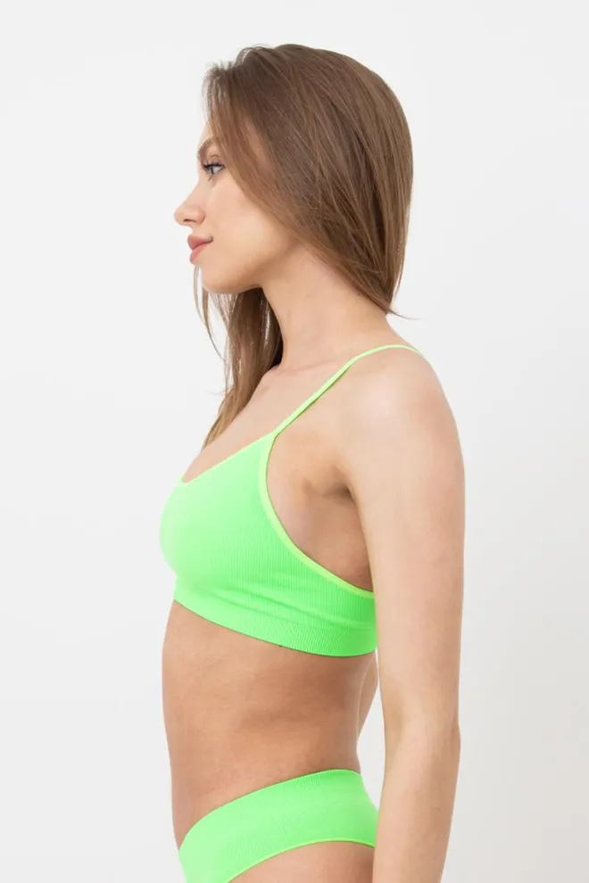 Безшовний топ в рубчик на тонких бретелях CAMI TOP RIB Giulia (green neon), зелений