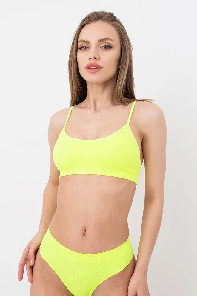 Безшовний топ в рубчик на тонких бретелях CAMI TOP RIB Giulia (yellow neon), жовтий