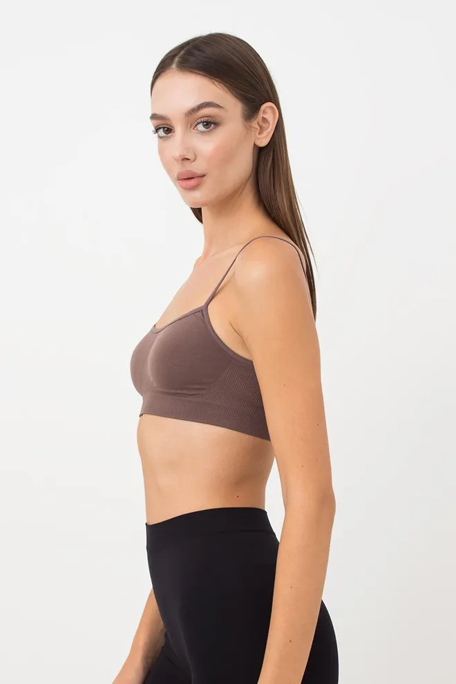 Безшовний топ на тонких бретелях Cami top Giulia (deep taupe), коричневий