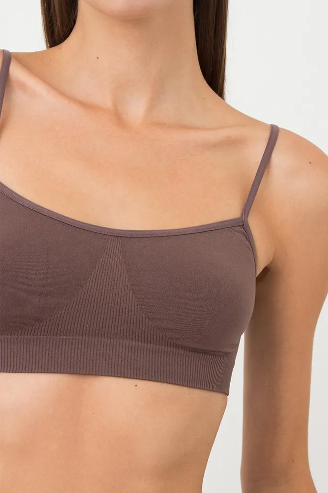 Безшовний топ на тонких бретелях Cami top Giulia (deep taupe), коричневий