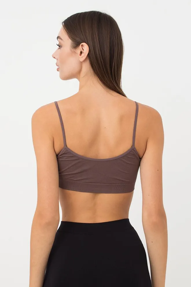 Безшовний топ на тонких бретелях Cami top Giulia (deep taupe), коричневий