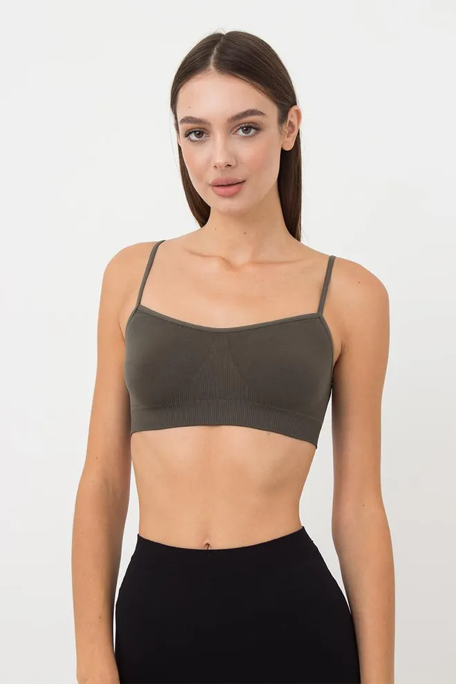 Безшовний топ на тонких бретелях CAMI TOP Giulia (khaki), зелений